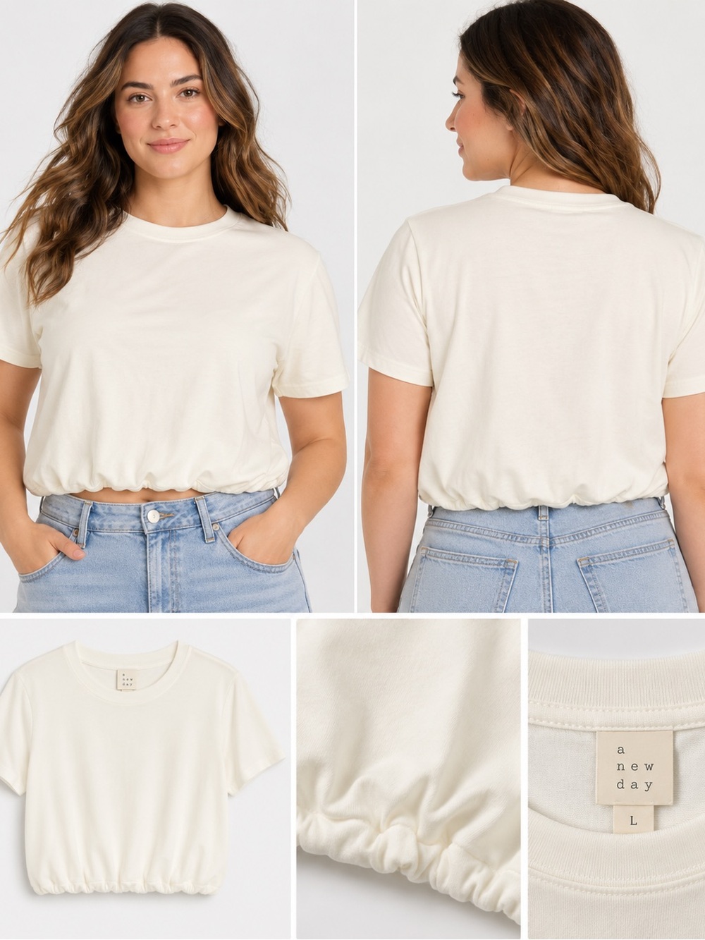 a new day White Elastic-Hem Cropped Tee